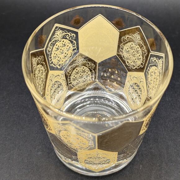 1 Vintage MCM CERA Net Harris Single Low Ball Glass Gold Pineapple Barware - Picture 8 of 9